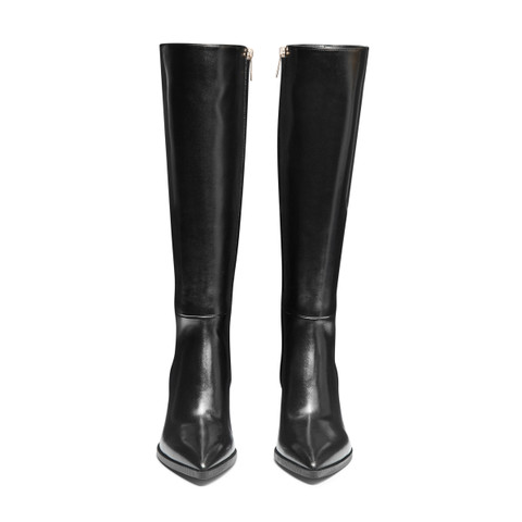 Women's black leather mid-heel boot - Santoni - 4