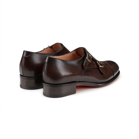 Women's dark brown leather double monk straps shoe - Santoni - 4