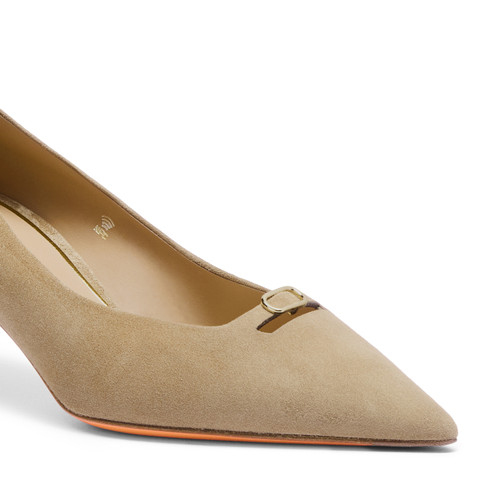Women's beige suede mid-heel pump - Santoni - 5