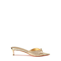 Women's gold leather and crystal mid-heel Meraviglia Collection sandal - Santoni - 1