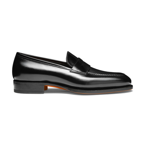 Men's black leather penny loafer - Santoni - 1
