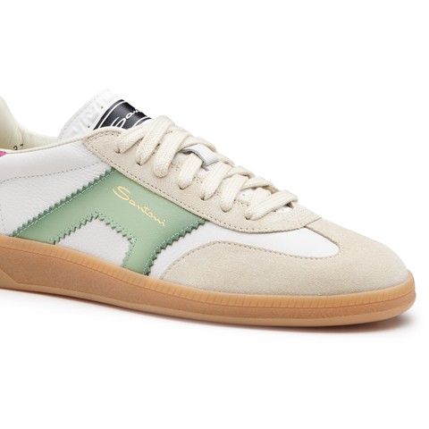 Women's white, green and pink leather and suede DBS Oly sneaker - Santoni - 5