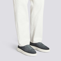 Men's light blue suede sneaker - Santoni - 2