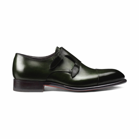 Men's green leather double-buckle shoe - Santoni - 1