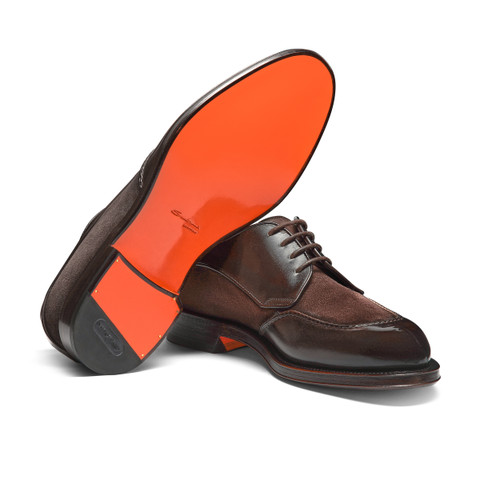 Men’s dark brown leather and suede Derby shoe - Santoni - 3