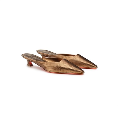 Women's gold leather low-heel sandal - Santoni - 2