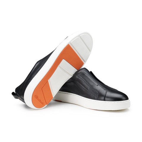 Men's black leather slip-on sneaker - Santoni - 3