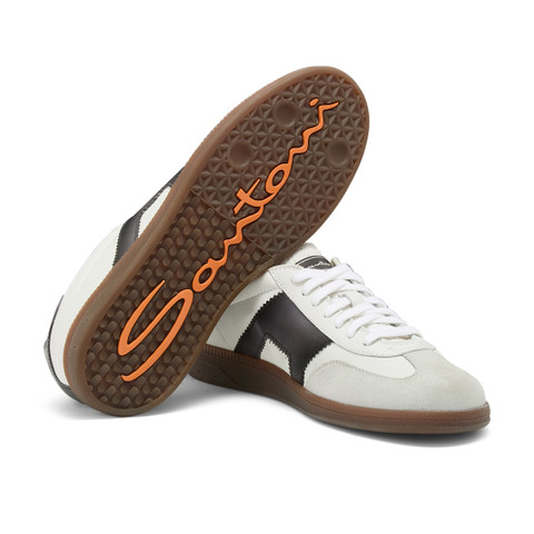 Men's white and black leather and suede DBS Oly sneaker - Santoni - 3
