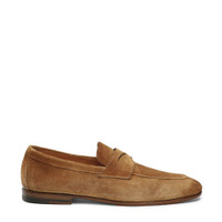 Men's light brown suede Carlo penny loafer - Santoni - 1