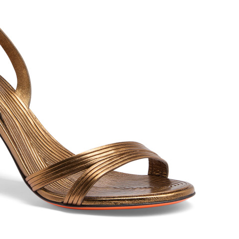 Women's gold leather mid-heel sandal - Santoni - 6