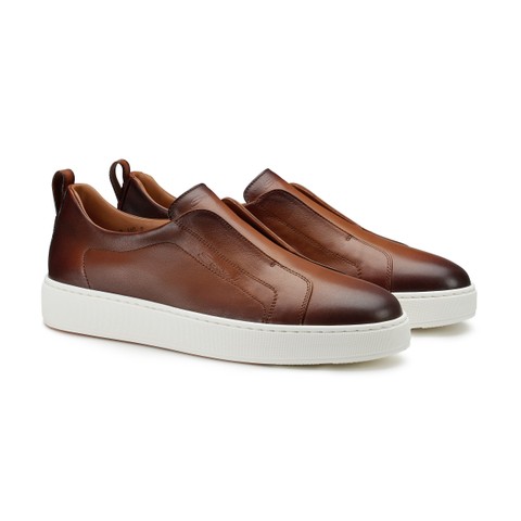Men's brown leather slip-on sneaker - Santoni - 2