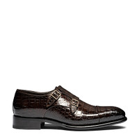 Men's dark brown alligator leather double-buckle shoe - Santoni - 1