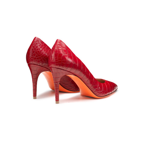 Women's red crocodile leather high-heel pump - Santoni - 3
