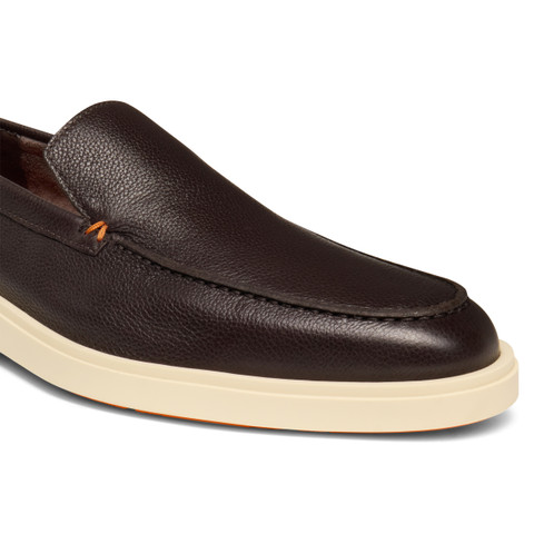 Men's dark brown tumbled leather loafer - Santoni - 5