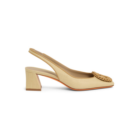 Women's beige raffia mid-heel slingback - Santoni - 1
