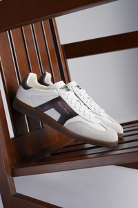 Men's white and black leather and suede DBS Oly sneaker - Santoni - editorial