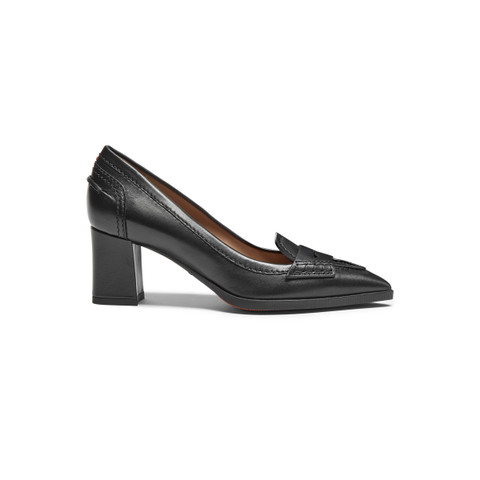 Women's black leather mid-heel pump - Santoni - 1
