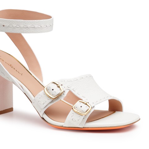 Women's white leather high-heel sandal - Santoni - 4