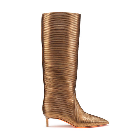 Women's bronze leather mid-heel Meraviglia Collection boot - Santoni - 1