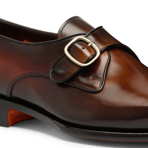 Men's brown leather single monk strap shoe - Santoni - 6