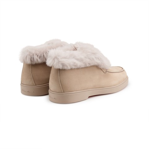 Women's dove grey suede desert boot with fur - Santoni - 3
