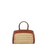 Borsa a mano in pelle marrone e rafia - Santoni - 1