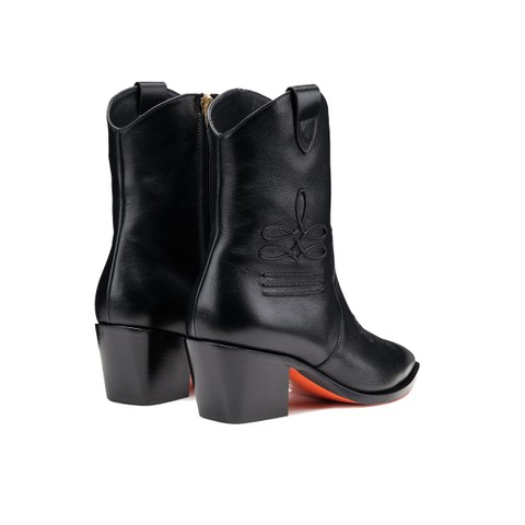 Women's black leather texan ankle boot - Santoni - 3
