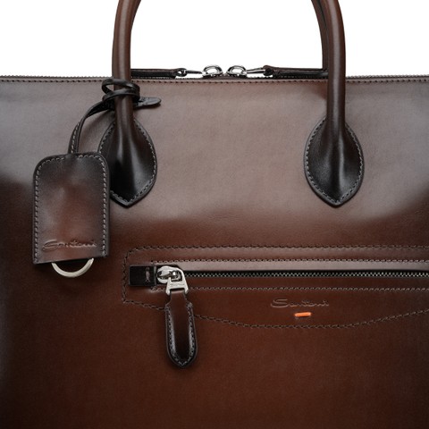 Dark brown leather laptop bag - Santoni - 5