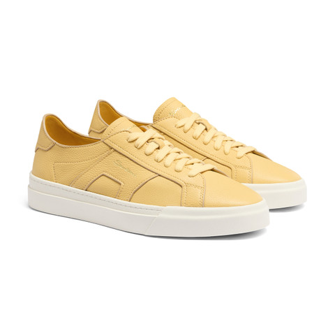 Men's yellow tumbled leather Double Buckle Sneaker - Santoni - 3