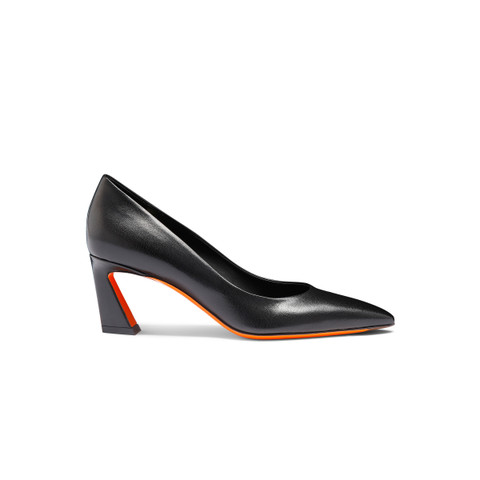 Women's black leather mid-heel pump - Santoni - 1