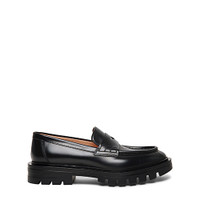 Women’s polished black leather penny loafer - Santoni - 1