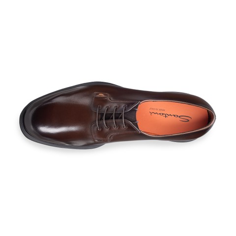 حذاء رجالي Easy من الجلد البني الداكن برباط - Santoni - 4