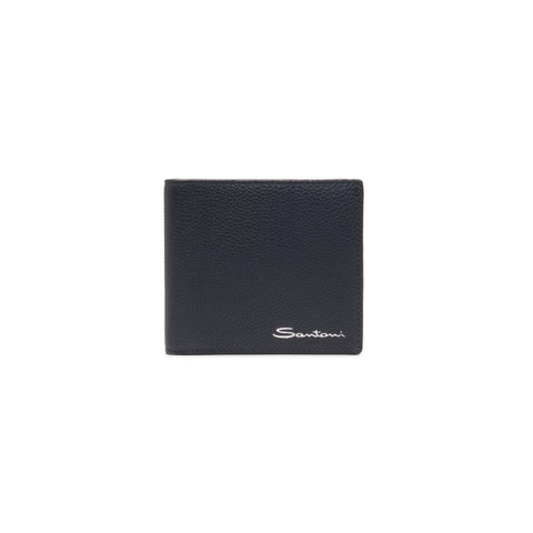 Blaues Portemonnaie aus getrommeltem Leder - Santoni - 1