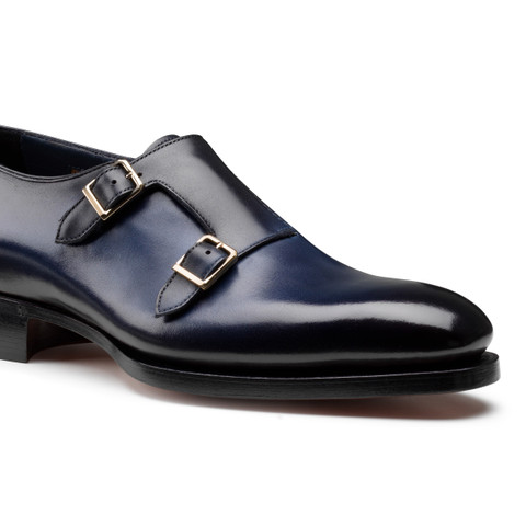 Men's blue leather Uniqua Meraviglia Collection double monk straps shoe - Santoni - 5