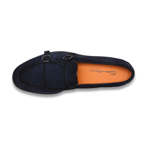 Men's blue suede double monk straps loafer - Santoni - 5