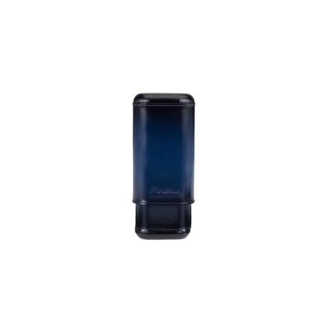 Cigar case in cedar wood covered in blue leather - Santoni - 1