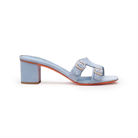 Women's light blue leather low-heel Didi sandal - Santoni - 1