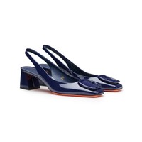 Women's blue patent leather mid-heel slingback - Santoni - 2