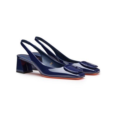 Women's blue patent leather mid-heel slingback - Santoni - 2