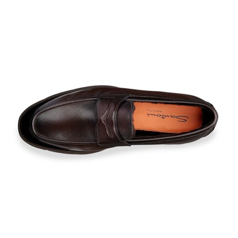 Men's dark brown leather penny loafer - Santoni - 5