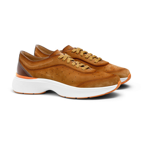 Men's light brown suede and leather Easy Bounce sneaker - Santoni - 3