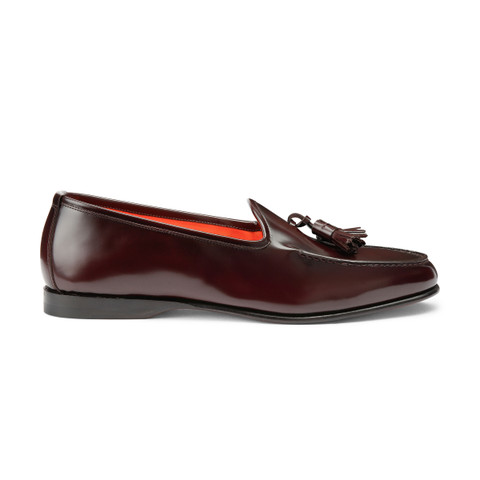 Men’s burgundy shiny leather Andrea tassel loafer - Santoni - 1