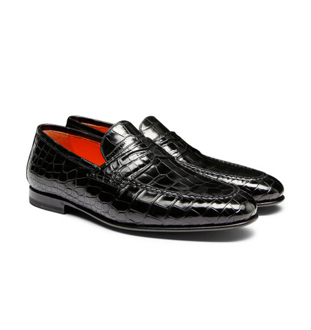 Mocassin Penny en alligator noir pour homme - Santoni - 2