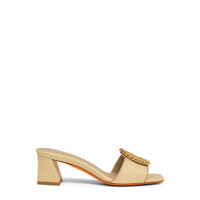 Women's beige raffia mid-heel sandal - Santoni - 1