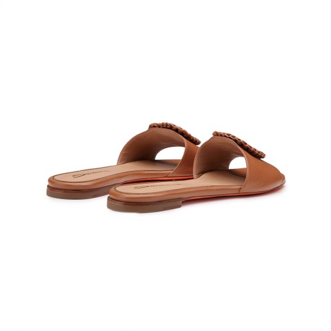 Women's brown leather slide sandal - Santoni - 4