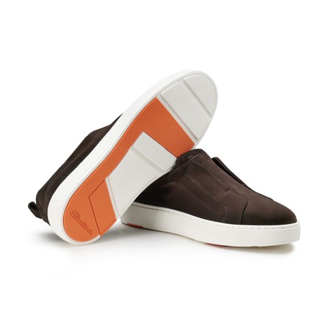 Men's dark brown suede slip-on sneaker - Santoni - 3