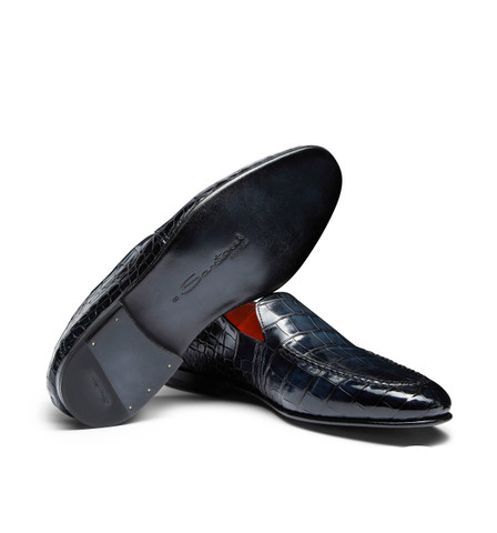 Men's blue alligator leather loafer - Santoni - 3