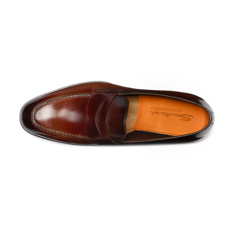 Men's dark brown leather penny loafer - Santoni - 5