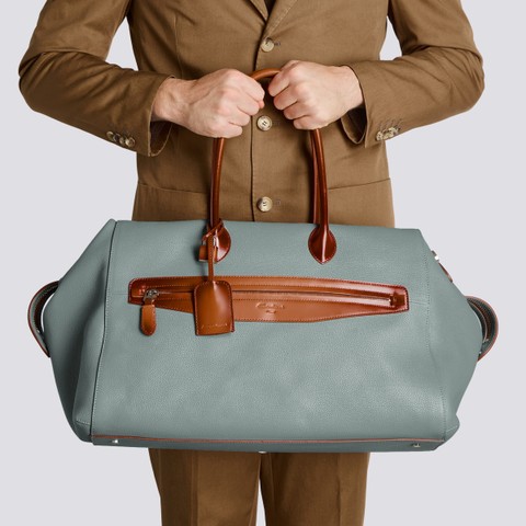 Light blue tumbled leather weekend bag - Santoni - 2