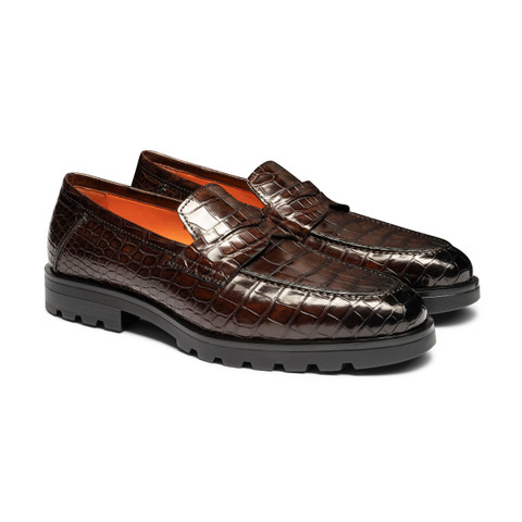 Mocassin Penny en alligator brun foncé pour homme - Santoni - 2